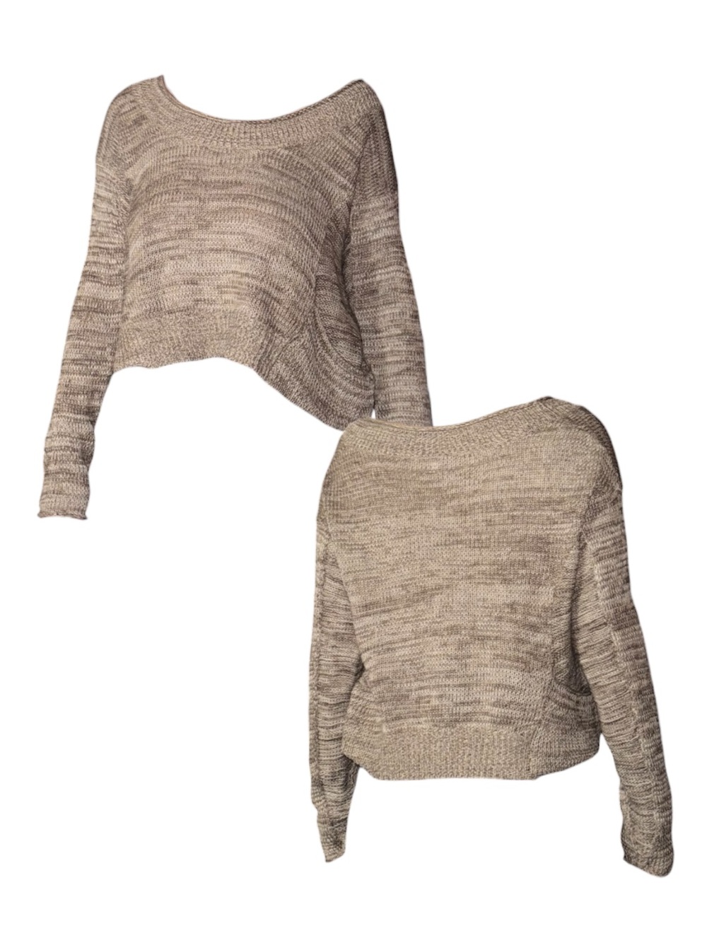 Crochet-Knit Boatneck Sweater in Taupe